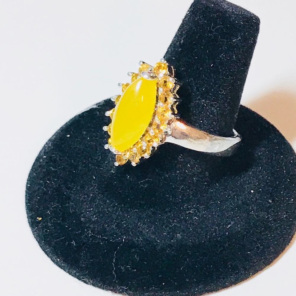 Sterling Yellow Jade Ring Sz 10